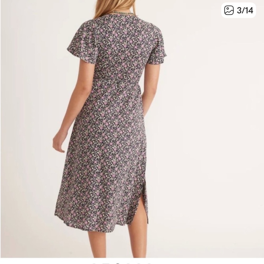 Marine Layer hemp emylyn Black Floral wrap Midi Dress pockets - Picture 2 of 15
